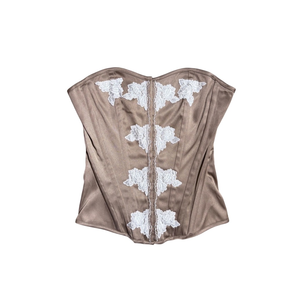 Charlotte Russe Satin Lace Corset Top Mocha Brown Strapless  NWT